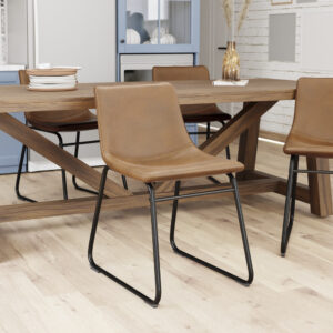 כיסא אוכל מעוצב במחיר משתלם דמוי עור כאמל