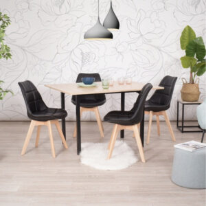 כסאות לפינת אוכל דמוי עור שחור עם רגלי עץ (10)