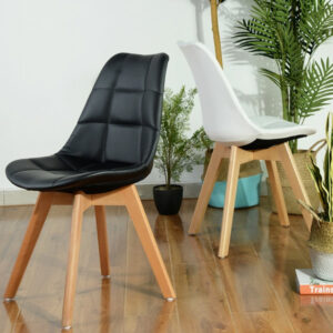 כסאות לפינת אוכל דמוי עור שחור עם רגלי עץ (2)