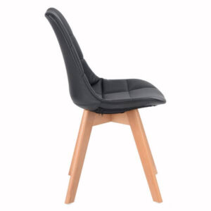 כסאות לפינת אוכל דמוי עור שחור עם רגלי עץ (9)