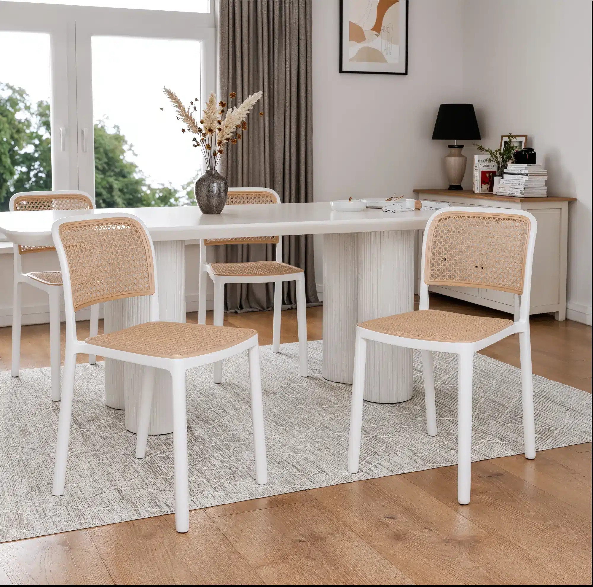 כיסא פלסטיק דמוי ראטן עמיד לבן וראטן